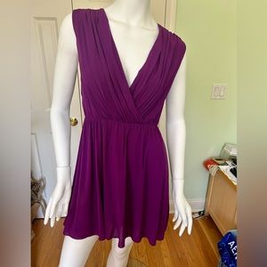 Alice + Olivia Silk Draped Mini Dress XS Eggplant Purple Deep V